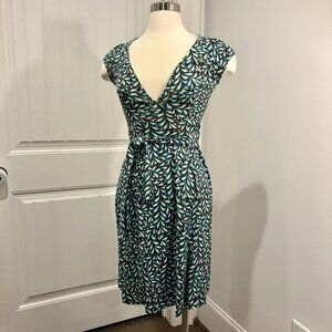 Y2K 100% Silk DVF Diane von Furstenberg Wrap Dress Teal Brown Size 2 XS Vintage